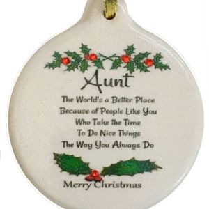 Aunt with Love Merry Christmas Porcelain Ornament